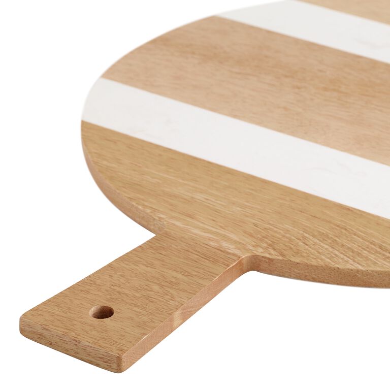 Small Round Wood and White Marble Paddle Cutting Board image number 2