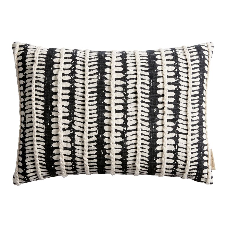 Black And Ivory Leaf Stripe Lumbar Pillow image number 1