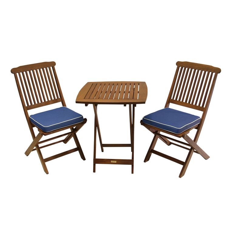 Cavallo 3 Piece Outdoor Bistro Set With Blue Cushions image number 1
