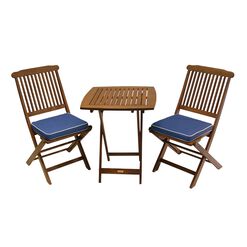 Cavallo 3 Piece Outdoor Bistro Set With Blue Cushions