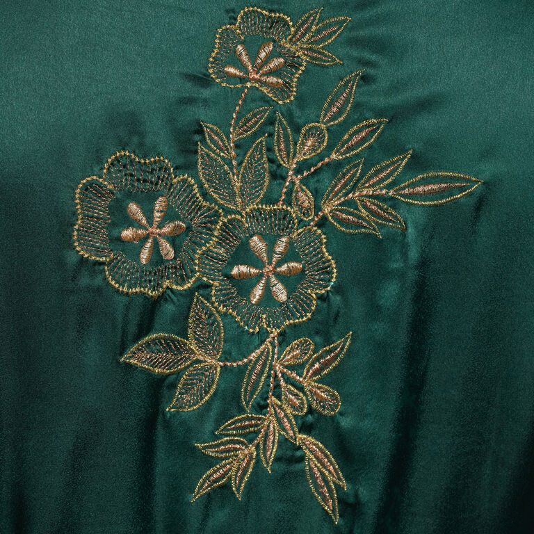 Emerald And Gold Satin Floral Embroidered Robe image number 3