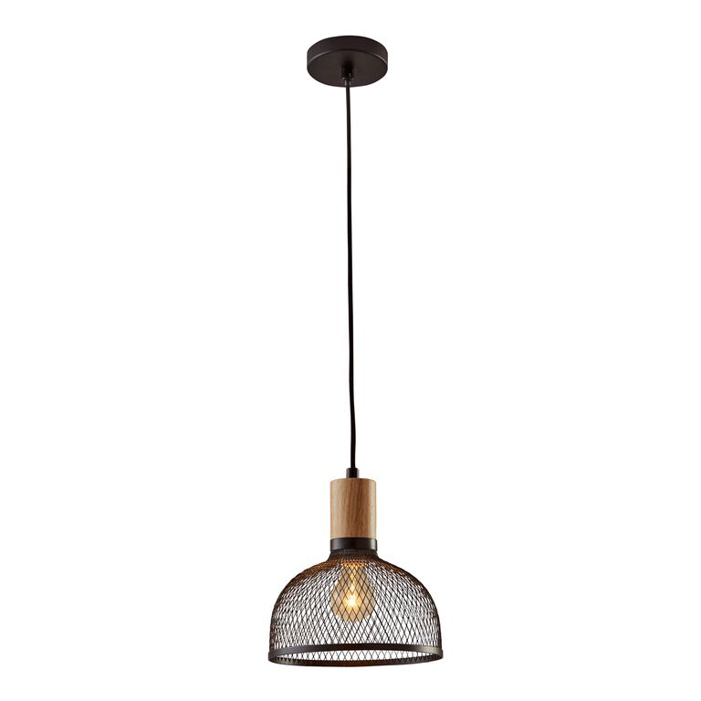 Clint Small Black Mesh And Wood Pendant Lamp image number 1