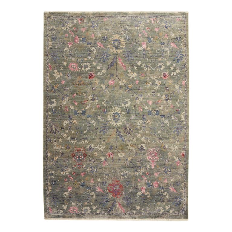 Nora Sage Green And Blue Persian Style Floral Area Rug image number 1