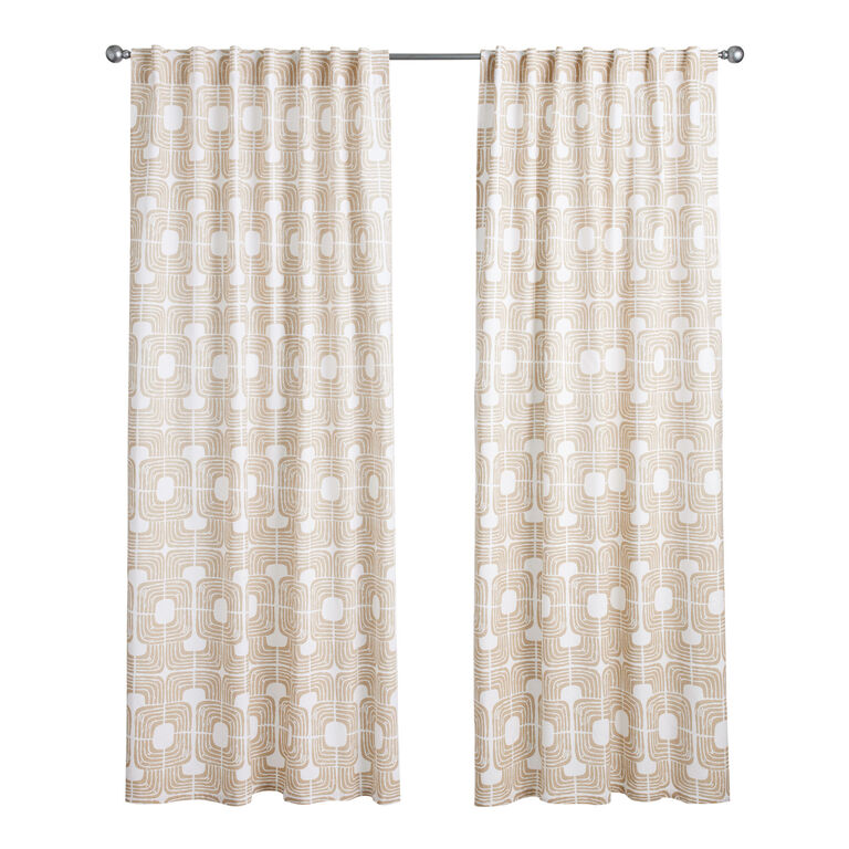 Camel And Ivory Square Print Sleeve Top Curtain Set Of 2 image number 3