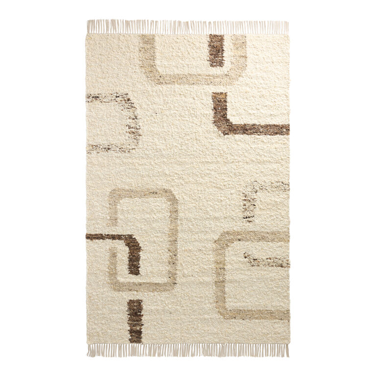 Nova Cream and Brown Geo Woven Wool Blend Area Rug image number 1