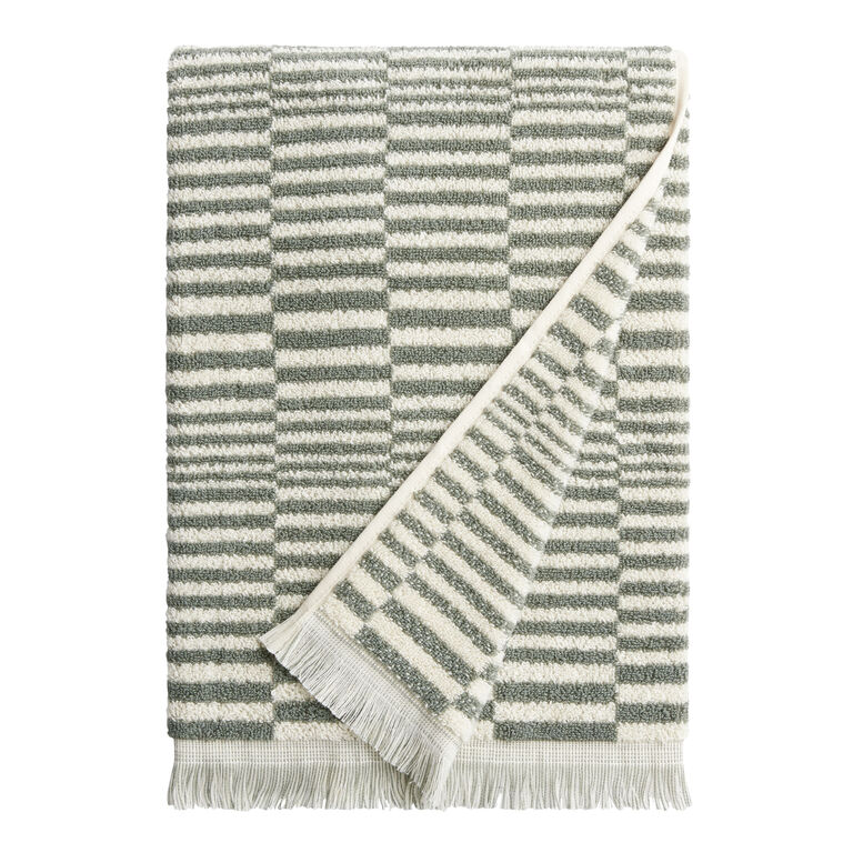 Mindee Laurel Green and Ivory Check Bath Towel image number 1