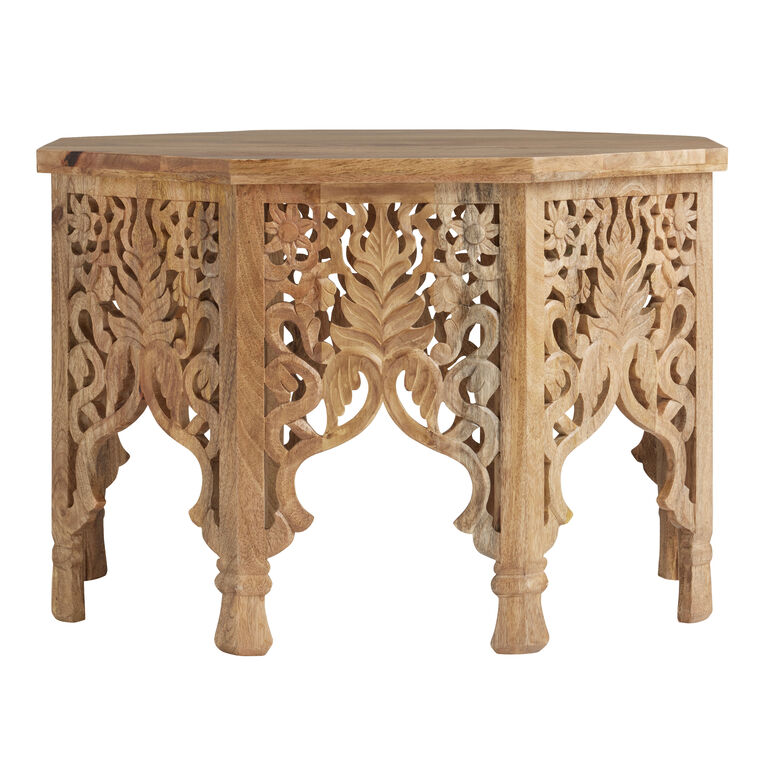 CRAFT Aneesa Natural Hand Carved Wood Floral Coffee Table image number 2