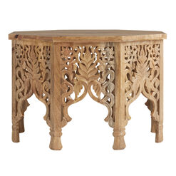 CRAFT Aneesa Natural Hand Carved Wood Floral Coffee Table