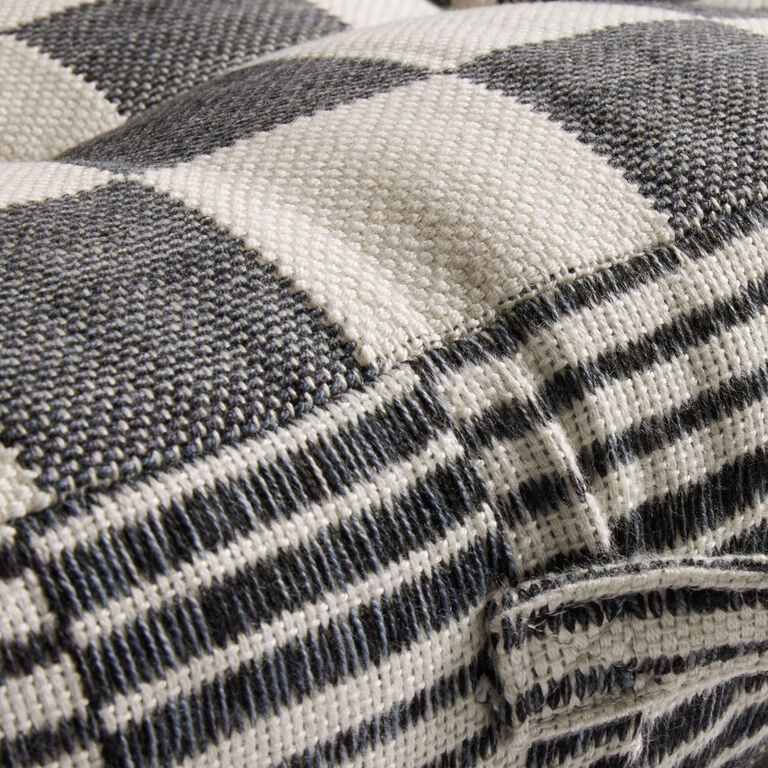 Black and Ivory Checkered Indoor Outdoor Floor Cushion image number 4