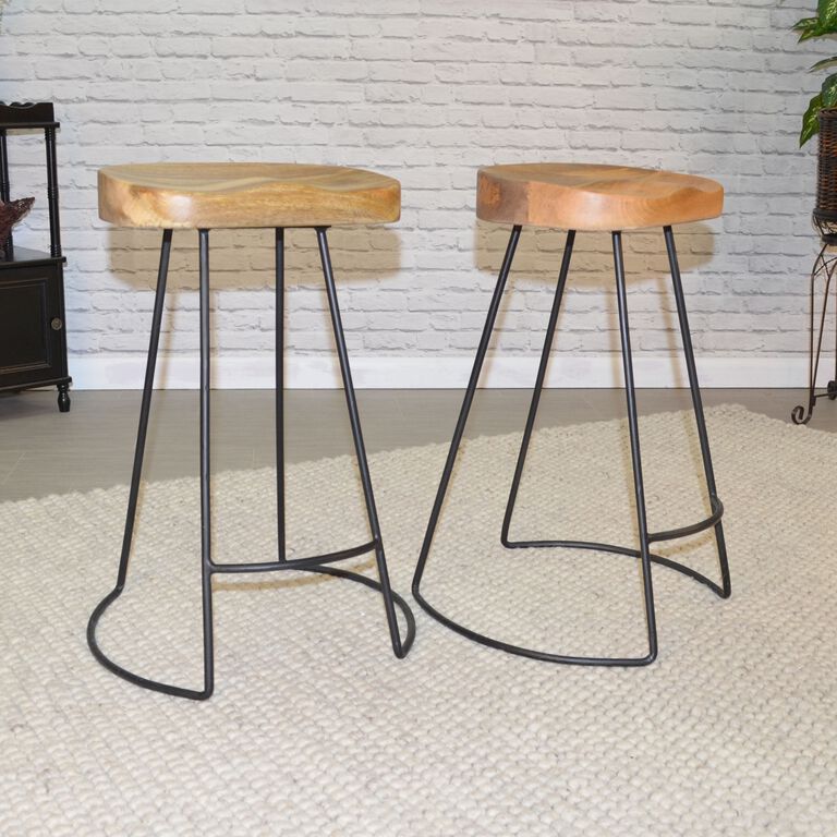 Chent Wood and Metal Backless Counter Stool 2 Piece Set image number 2