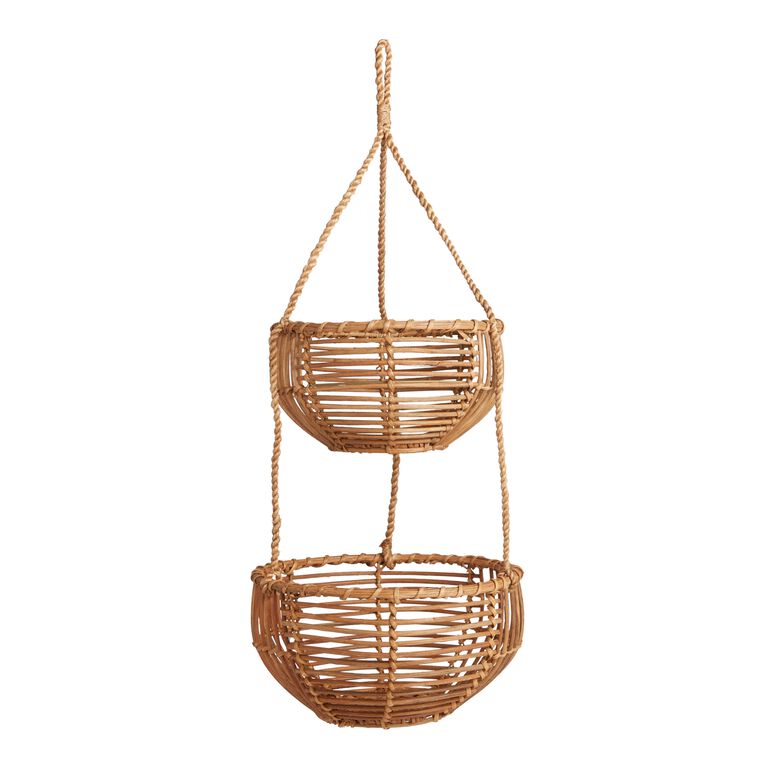 Natural Rattan 2 Tier Hanging Basket image number 1