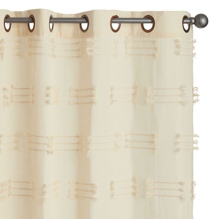 Natural Woven Fringe Lines Grommet Top Curtains Set of 2 image number 1