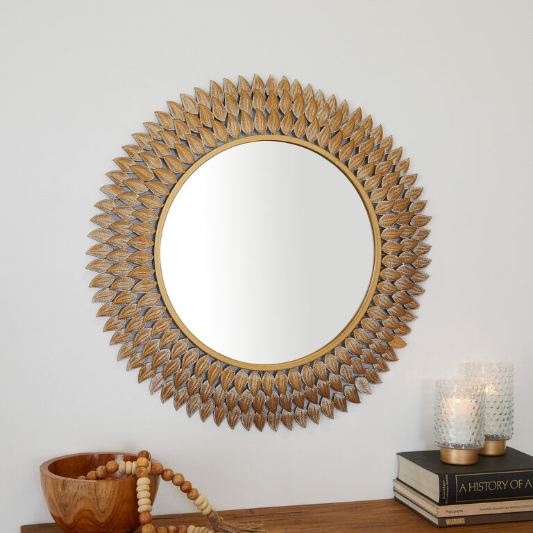 Gold Metal Layered Leaf Wall Mirror image number 2
