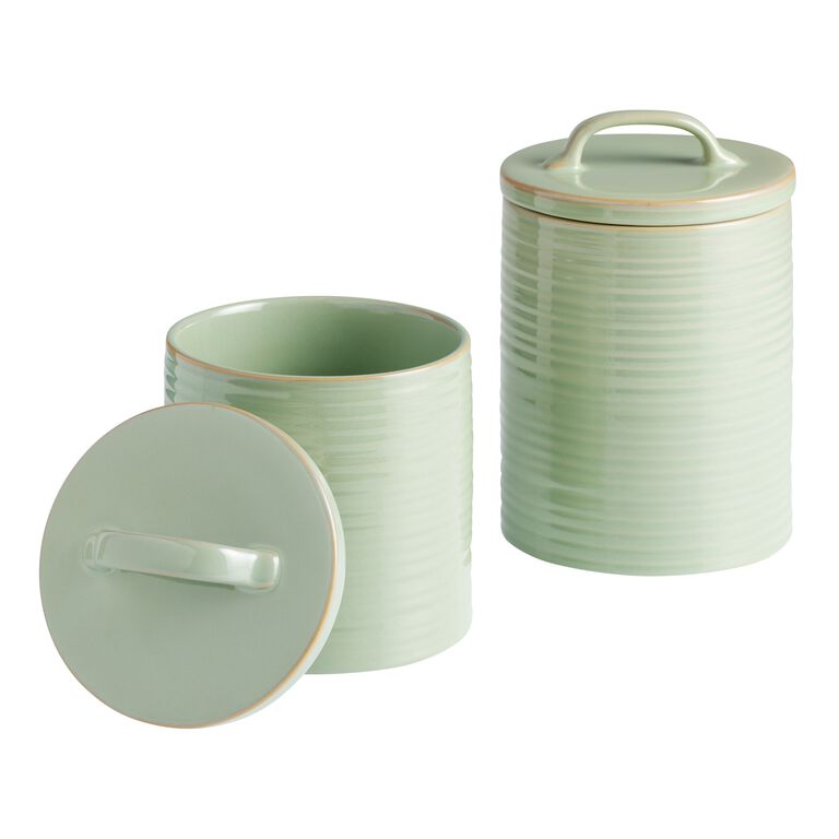 Sage Green Ribbed Ceramic Storage Canister image number 1