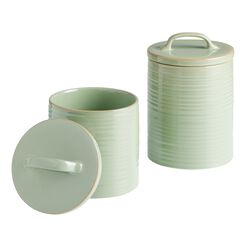 Sage Green Ribbed Ceramic Storage Canister