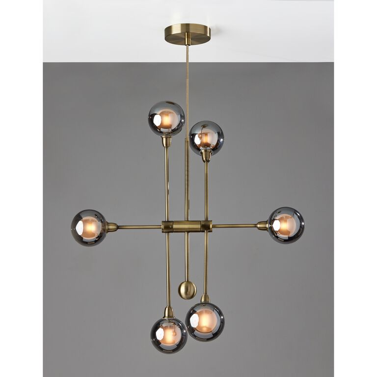 Starling Antique Brass And Glass 6 Light LED Chandelier image number 2