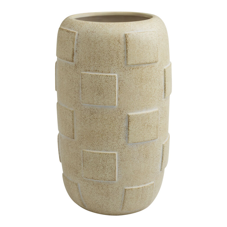Tall Tan Ceramic Checkerboard Vase image number 1