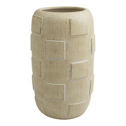 Tall Tan Ceramic Checkerboard Vase