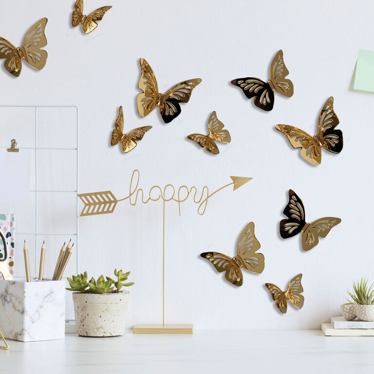 Gold Mirrored 3D Butterfly Peel and Stick Wall Decals 10 Piece image number 2