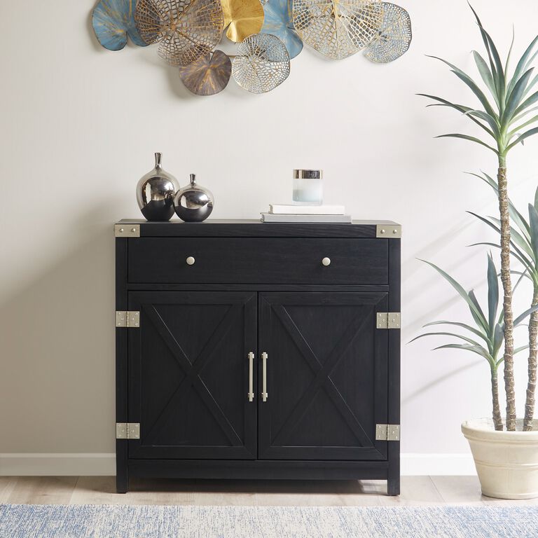 Lizzy Black Wood and Brushed Steel Storage Cabinet image number 2