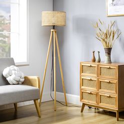 Lewis Natural Rattan and Wood Tripod Floor Lamp