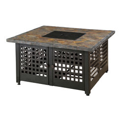 Talca Square Slate Tile and Black Steel Gas Fire Pit Table