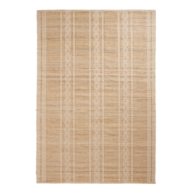 Rocco White and Natural Geo Stripe Jute and Cotton Area Rug image number 1
