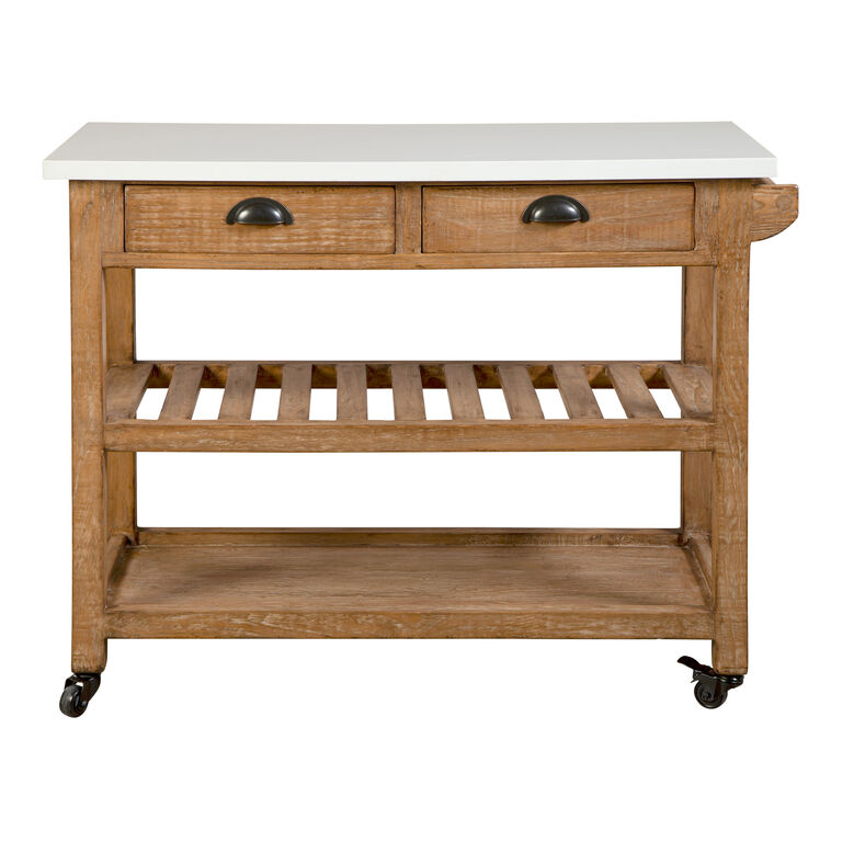 Emil Reclaimed Pine Wood And White Marble Kitchen Cart image number 2