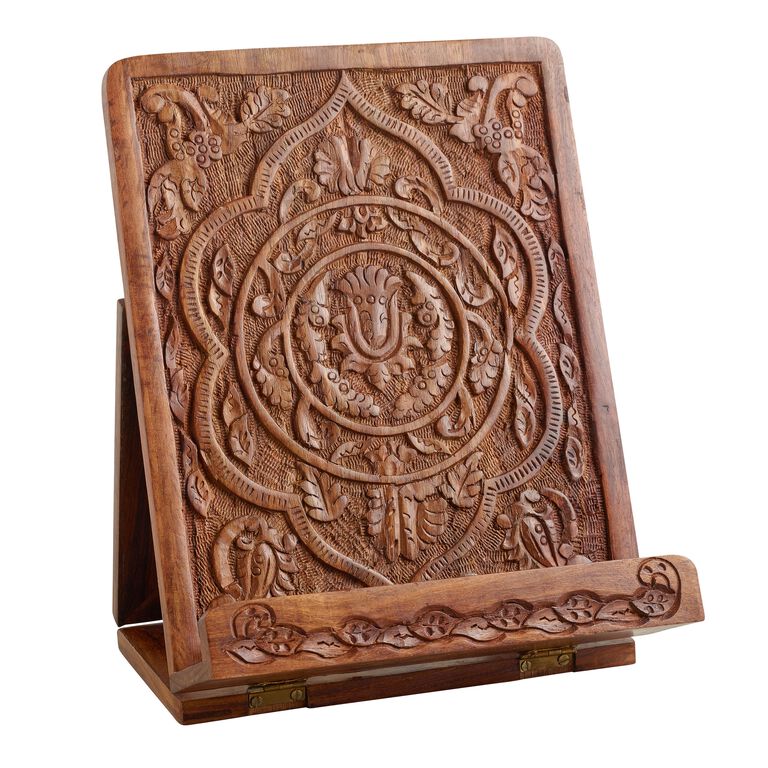 Hand-Carved Wood Tablet Stand image number 2
