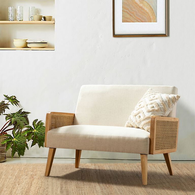 Domenico Natural Wood and Rattan Cane Loveseat image number 2