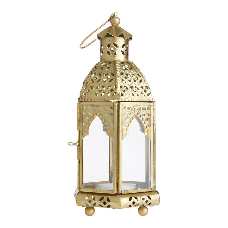 Latika Small Antique Gold Tabletop Candle Lantern image number 1