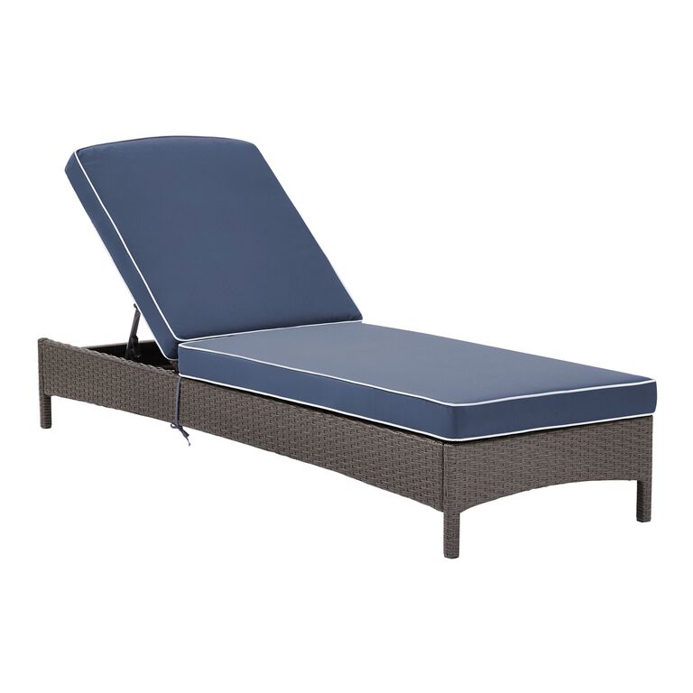 Pinamar Gray All Weather Outdoor Chaise and Navy Cushion image number 1