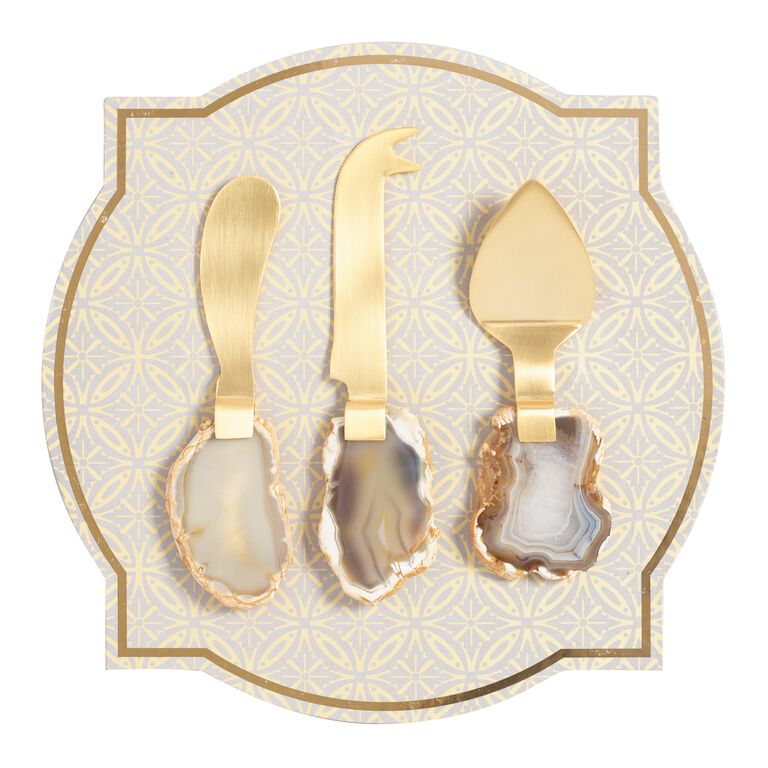 Gold Agate Slice Cheese Knives 3 Piece Set image number 2