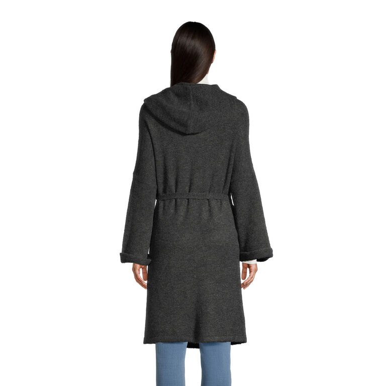 Charcoal Recycled Yarn Hooded Duster Sweater With Pockets image number 2