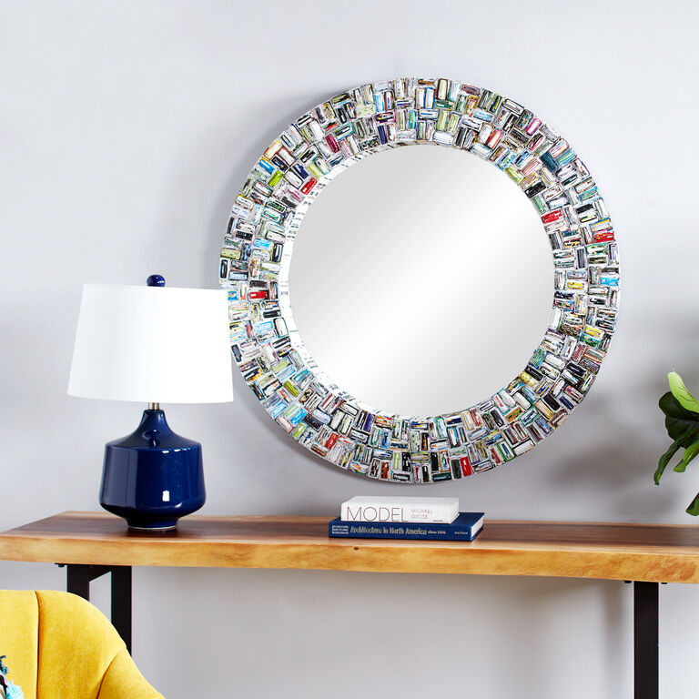 Round Recycled Magazine Mosaic Wall Mirror image number 2