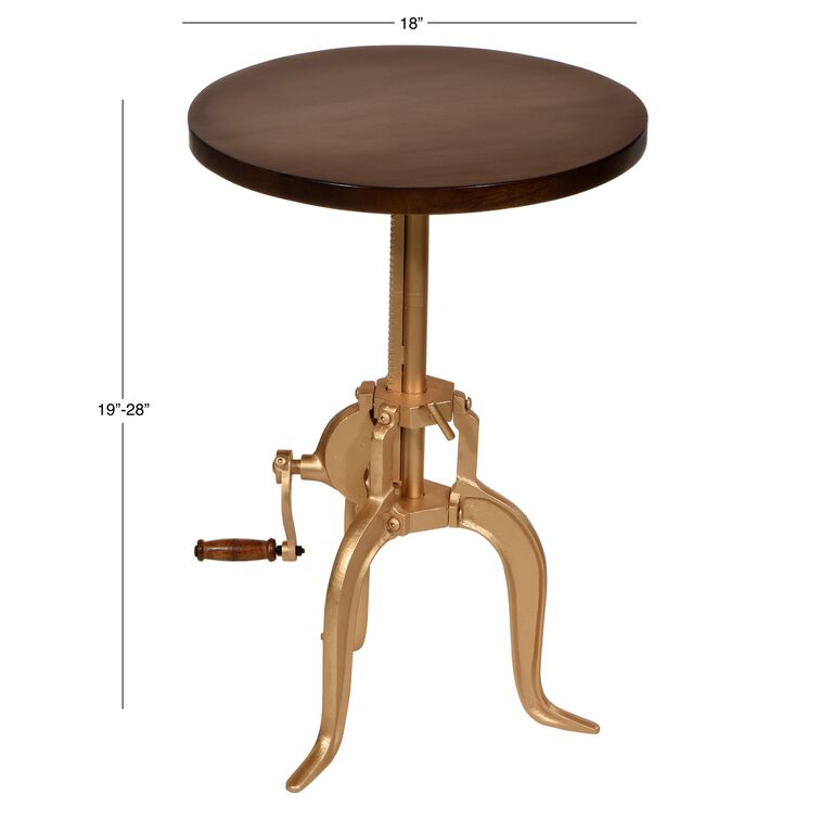 Lynwood Round Wood and Gold Adjustable Side Table image number 4