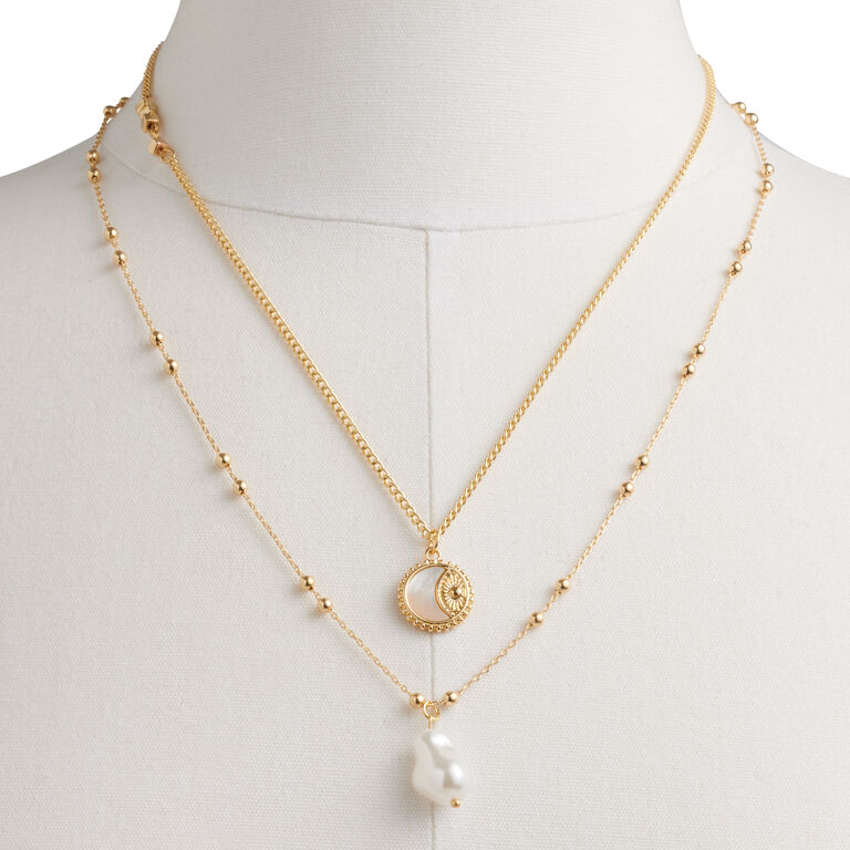 Gold And Mother Of Pearl Celestial Necklace 2 Pack image number 3