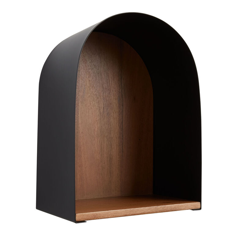 Metal and Wood Arched Floating Wall Shelf image number 1