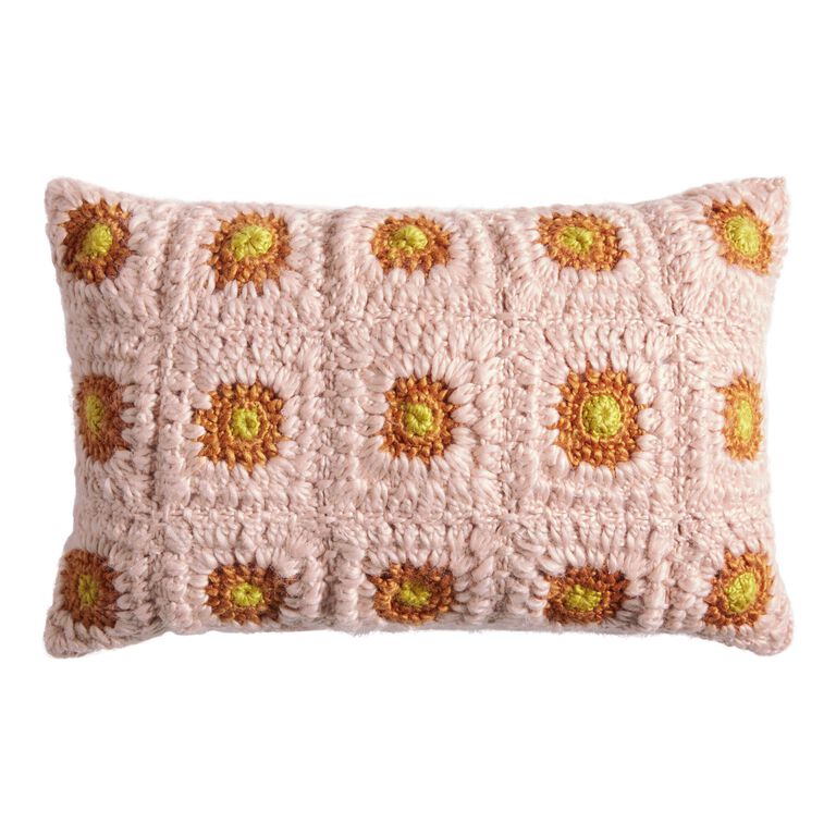 Ivory Tiled Square Crocheted Lumbar Pillow image number 1