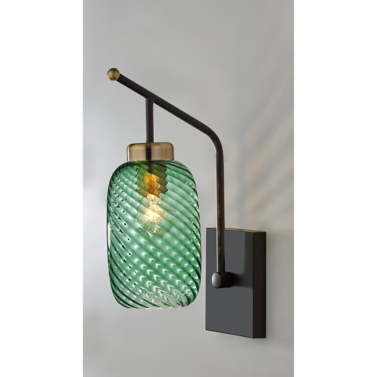 Darcie Emerald Green Glass Cylinder and Brass Wall Sconce image number 2