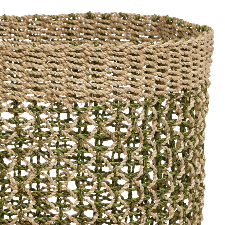 Rita Green And Natural Abaca Fiber Open Weave Basket image number 4