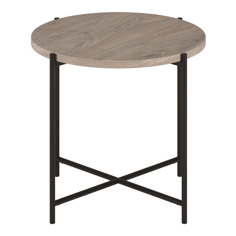 Avery Round Blackened Bronze And Faux Oak Wood Side Table image number 4