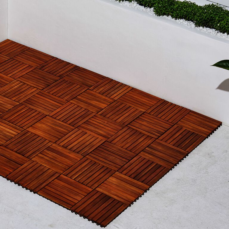 Acacia Wood 8-Slat Interlocking Deck Tiles, 10-Count image number 3