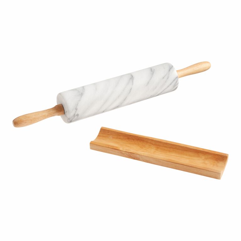 White Marble Rolling Pin With Wood Handles image number 2