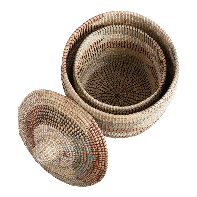 Arabella Multicolor Seagrass Basket with Lid image number 3