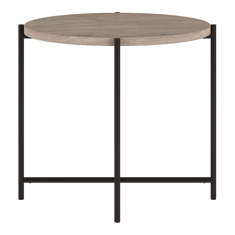 Avery Round Blackened Bronze And Faux Oak Wood Side Table image number 3
