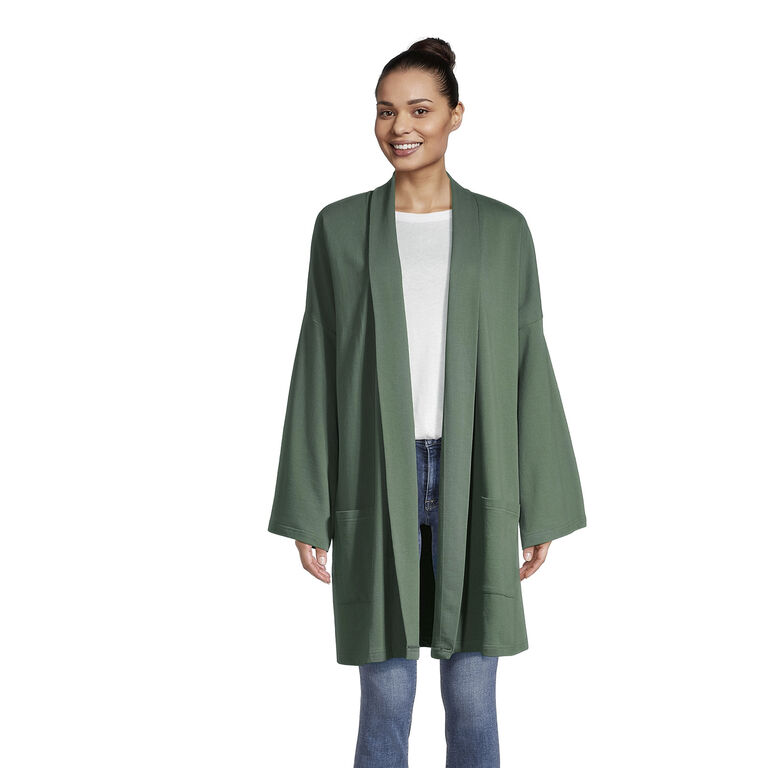 Agave Green Fleece Open Front Cardigan Sweater image number 1