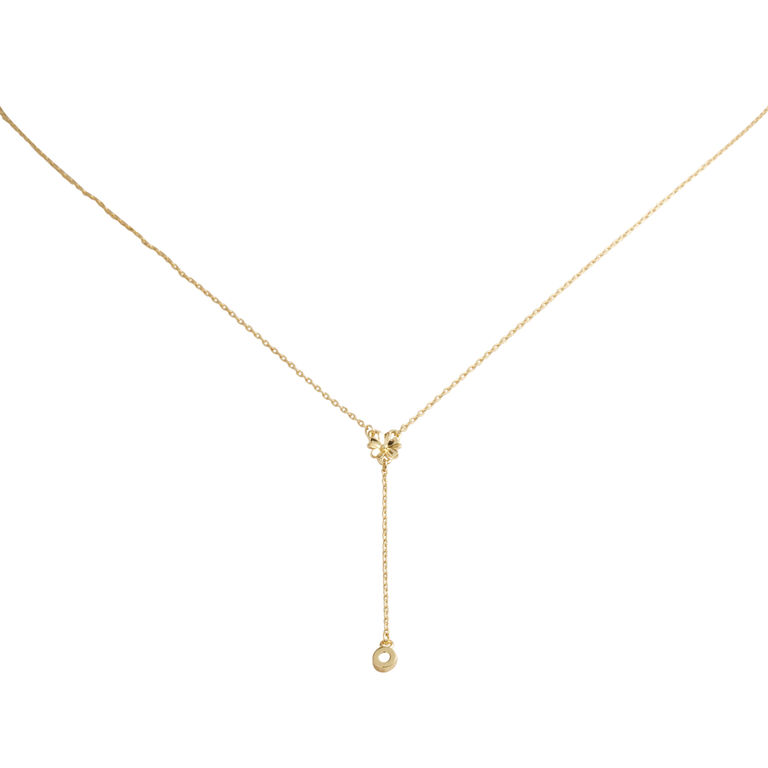 Cubic Zirconia 14k Gold Plated Flower Charm Lariat Necklace image number 1