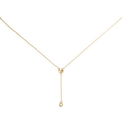 Cubic Zirconia 14k Gold Plated Flower Charm Lariat Necklace
