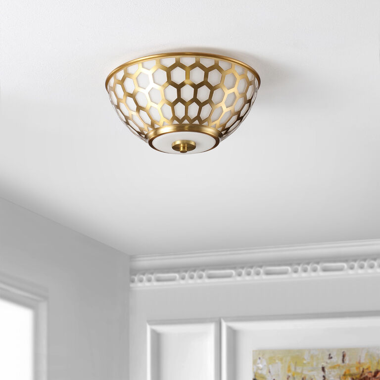 Brianna Gold And White Honeycomb Flush Mount Ceiling Light image number 4